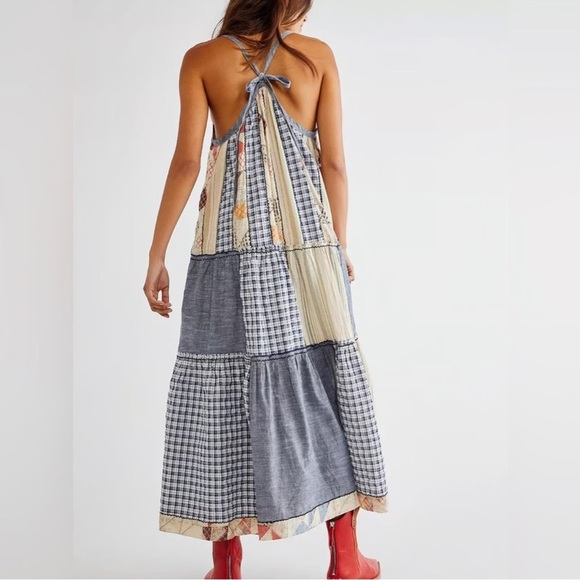 NWT Easel Boho Patchwork Maxi Dress Size M Linen Cotton Adjustable Festivals - Picture 12 of 15